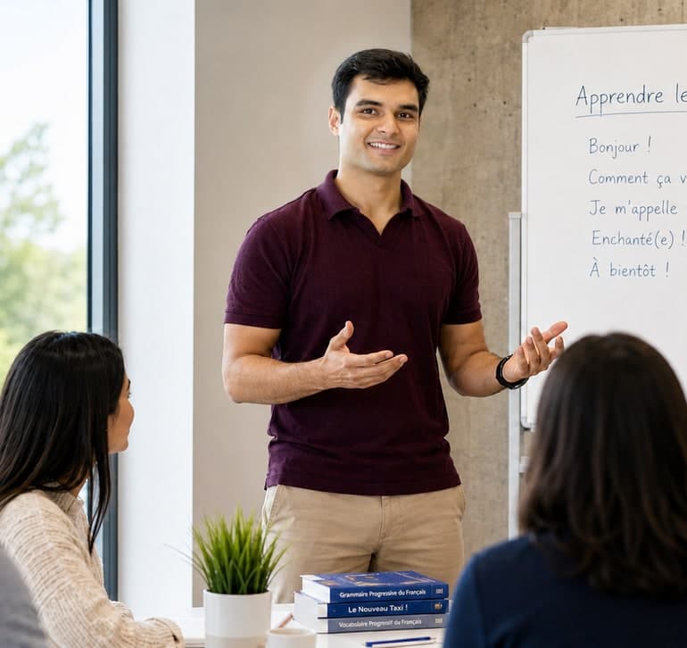 Vyom mentoring a live French class